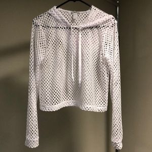 FOREVER 21 fishnet hoodie.  Size XS. White.